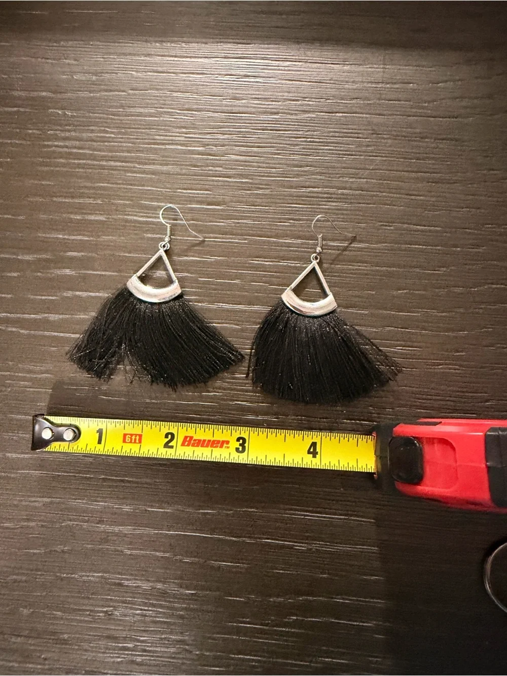 Paparazzi- Black Tassel Fan Drop Earrings with Silver Accents